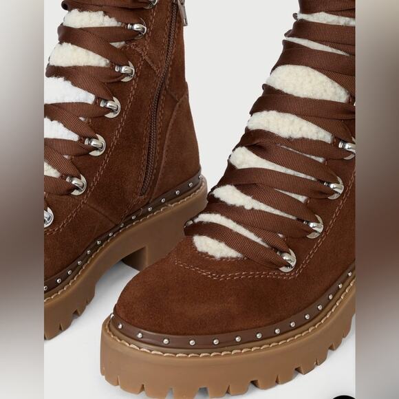 Steve Madden Woman’s Rainier Cognac Suede Leather Lace-Up Platform Ankle Boots - Picture 4 of 10